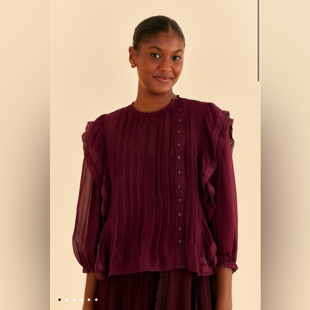 Farm Rio Burgundy Ruffle Blouse - Picture 1 of 9